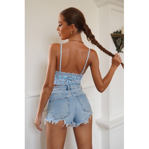 Blue Chunky Lace Bralette Crop Top Blue Chunky Lace Bralette Crop Top