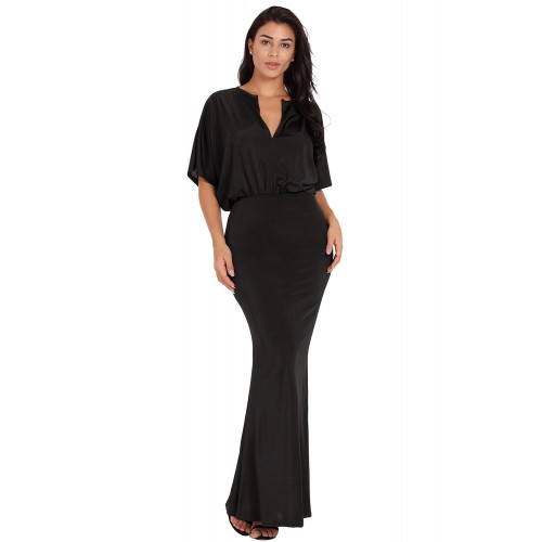 Sexy V Neck Maxi Party Dress in Black