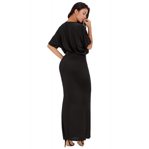 Sexy V Neck Maxi Party Dress in Black