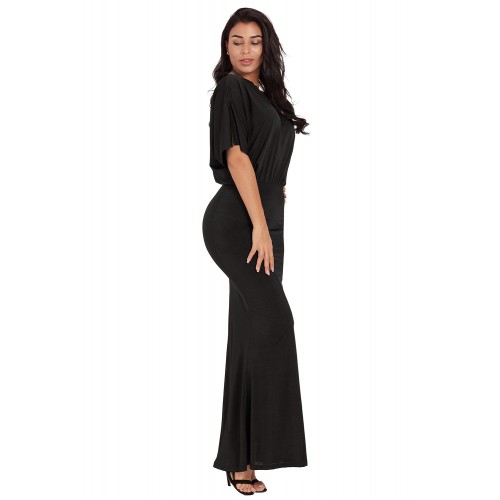 Sexy V Neck Maxi Party Dress in Black