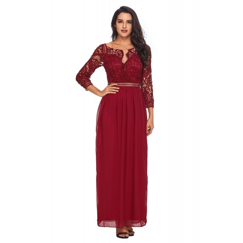 Wine Lace Crochet Quarter Sleeve Maxi Dress Wine Lace Crochet Quarter Sleeve Maxi Dress