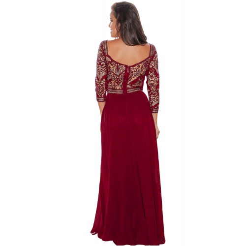 Wine Lace Crochet Quarter Sleeve Maxi Dress Wine Lace Crochet Quarter Sleeve Maxi Dress