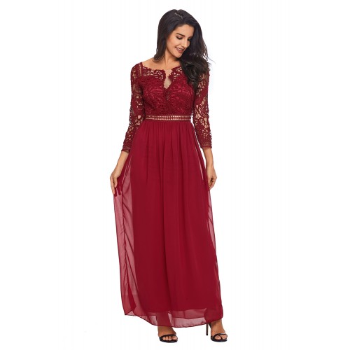 Wine Lace Crochet Quarter Sleeve Maxi Dress Wine Lace Crochet Quarter Sleeve Maxi Dress