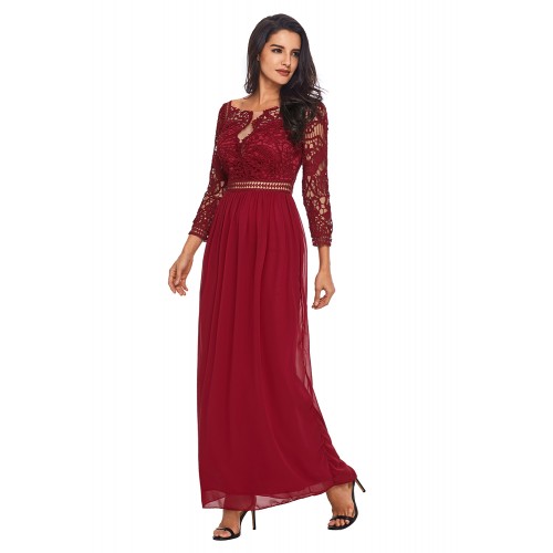 Wine Lace Crochet Quarter Sleeve Maxi Dress Wine Lace Crochet Quarter Sleeve Maxi Dress