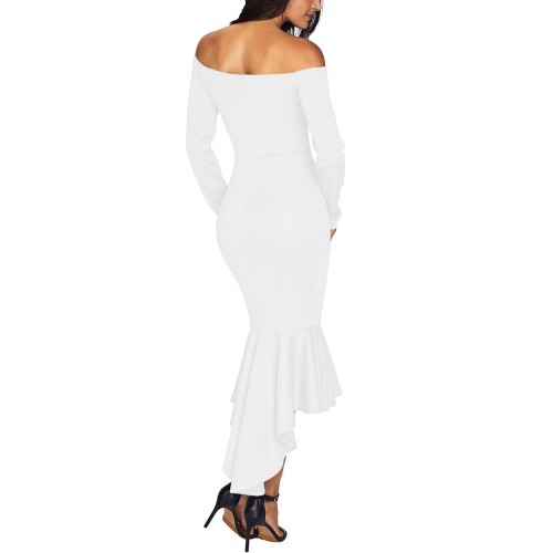 White Off Shoulder Long Sleeve Mermaid Dress White Off Shoulder Long Sleeve Mermaid Dress