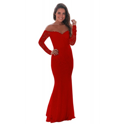 Red Crochet Off Shoulder Maxi Evening Party Dress Red Crochet Off Shoulder Maxi Evening Party Dress