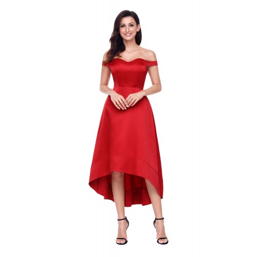 Red High-shine High-low Party Evening Dress