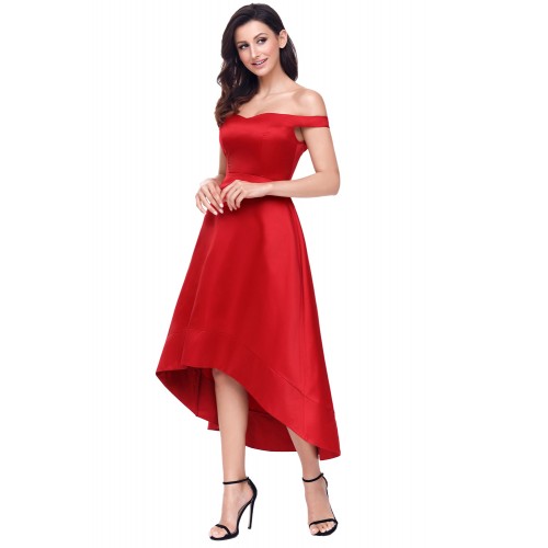 Red High-shine High-low Party Evening Dress Red High-shine High-low Party Evening Dress