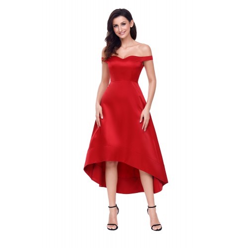 Red High-shine High-low Party Evening Dress Red High-shine High-low Party Evening Dress