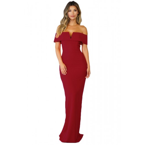 Red Social Event Red Carpet Off-shoulder Party Evening Dress