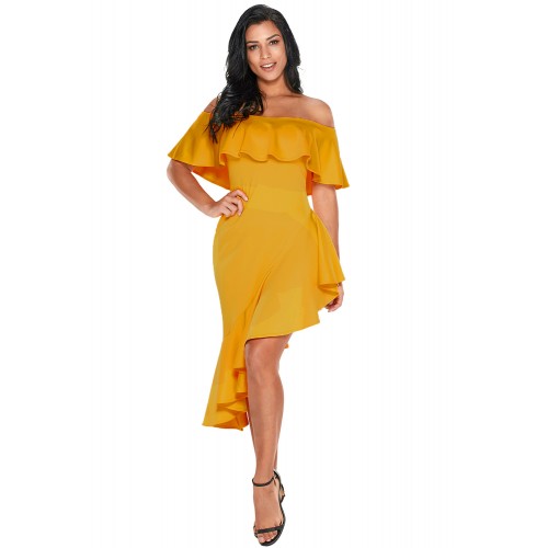 Yellow Asymmetric Ruffle Off Shoulder Party Dress Yellow Asymmetric Ruffle Off Shoulder Party Dress