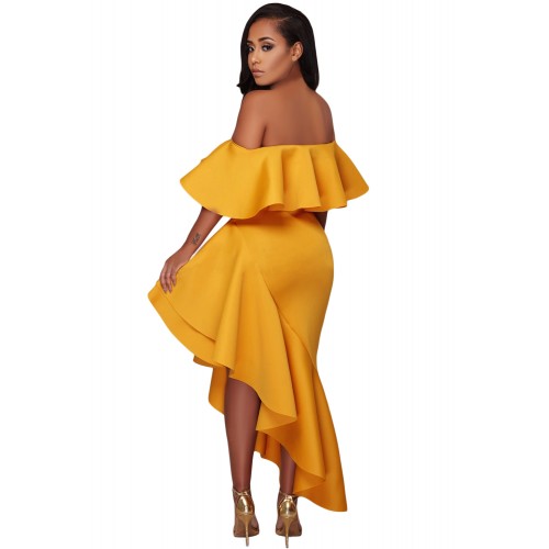 Yellow Asymmetric Ruffle Off Shoulder Party Dress Yellow Asymmetric Ruffle Off Shoulder Party Dress
