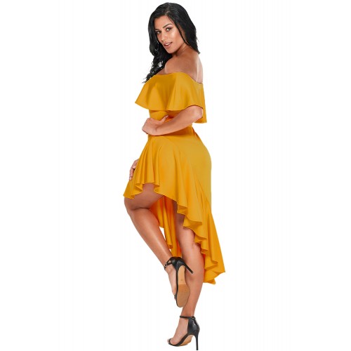 Yellow Asymmetric Ruffle Off Shoulder Party Dress Yellow Asymmetric Ruffle Off Shoulder Party Dress