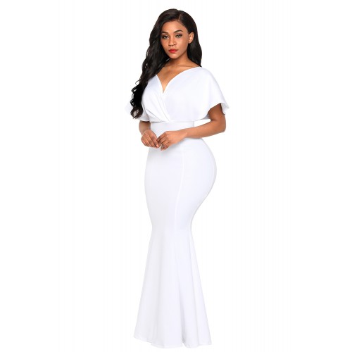 White Off The Shoulder Mermaid Maxi Dress