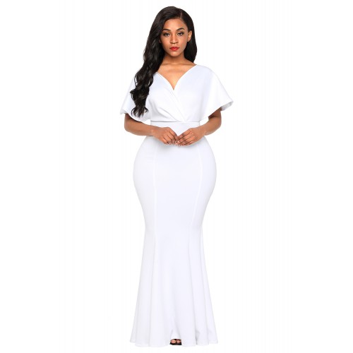 White Off The Shoulder Mermaid Maxi Dress