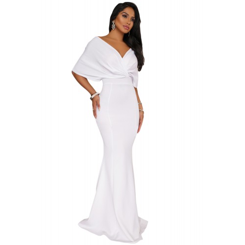 White Off The Shoulder Mermaid Maxi Dress