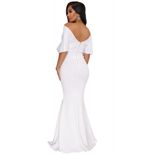 White Off The Shoulder Mermaid Maxi Dress
