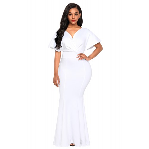 White Off The Shoulder Mermaid Maxi Dress