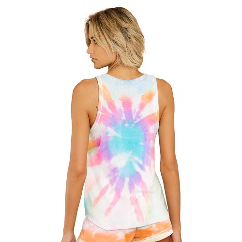 Sky Blue Tie-dye Knit Sleeveless Shorts Pajamas Set
