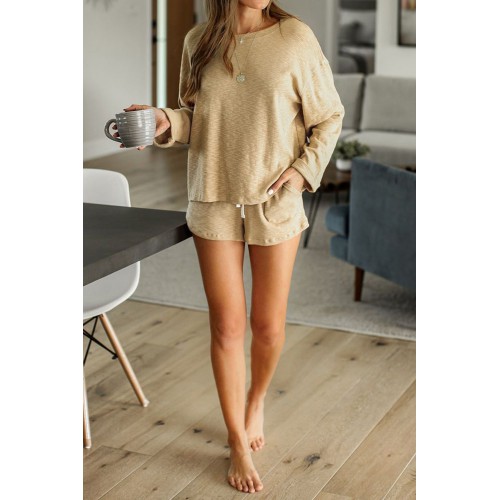 Khaki Pocketed Knit Loungewear Set