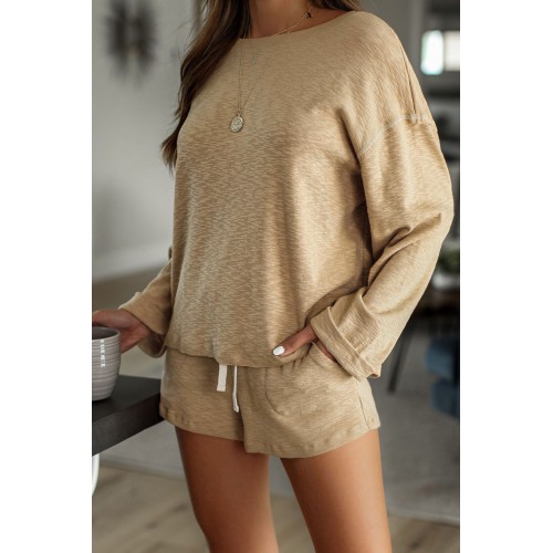 Khaki Pocketed Knit Loungewear Set