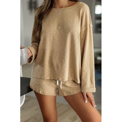 Khaki Pocketed Knit Loungewear Set