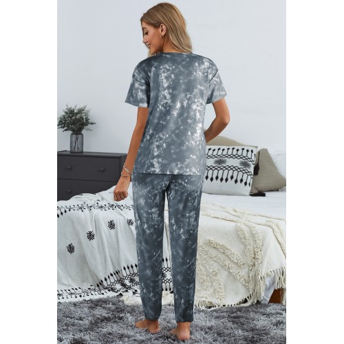 Gray Tie-dye T-shirt Pants PJ Set Gray Tie-dye T-shirt Pants PJ Set