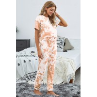 Orange Tie-dye T-shirt Pants PJ Set
