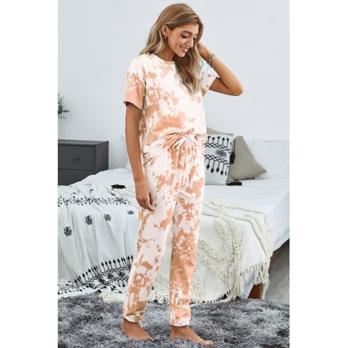 Orange Tie-dye T-shirt Pants PJ Set