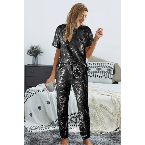 Black Tie-dye T-shirt Pants PJ Set