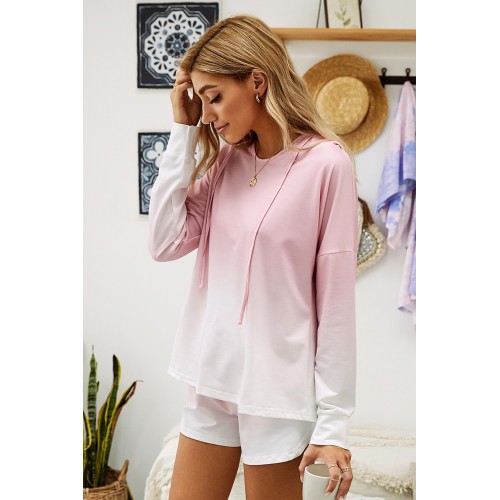 Pink Dip Dye Hooded Lounge Sweatshirt Shorts Set Pink Dip Dye Hooded Lounge Sweatshirt Shorts Set