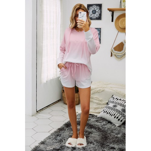 Pink Dip Dye Hooded Lounge Sweatshirt Shorts Set Pink Dip Dye Hooded Lounge Sweatshirt Shorts Set