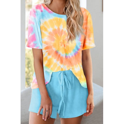 Yellow Tie Dye Printed Short Lounge Set Yellow Tie Dye Printed Short Lounge Set